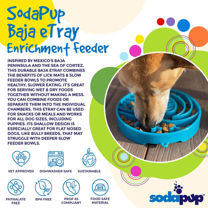 Shallow slow feeder dog bowl with Baja-inspired ridges for slow eating and enrichment, ideal for flat-faced breeds and made in USA.