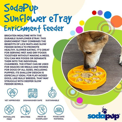 Sunflower eTray shallow slow feeder dog bowl promoting healthy eating and mental enrichment