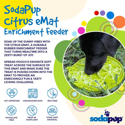 SodaPup Citrus eMat enrichment lick mat with suction cups for dogs, USA made, citrus pattern, FDA-safe, slow feeding and anxiety relief accessory