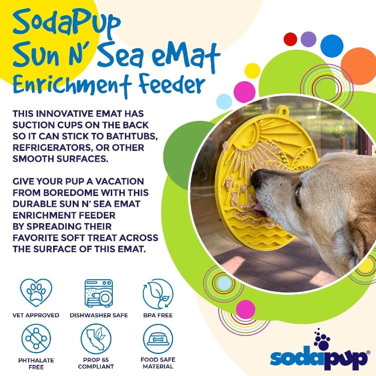 Sun n' Sea eMat dog lick mat with suction cups, beach design for anxiety relief and slow feeding