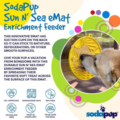 Sun n' Sea eMat dog lick mat with suction cups, beach design for anxiety relief and slow feeding