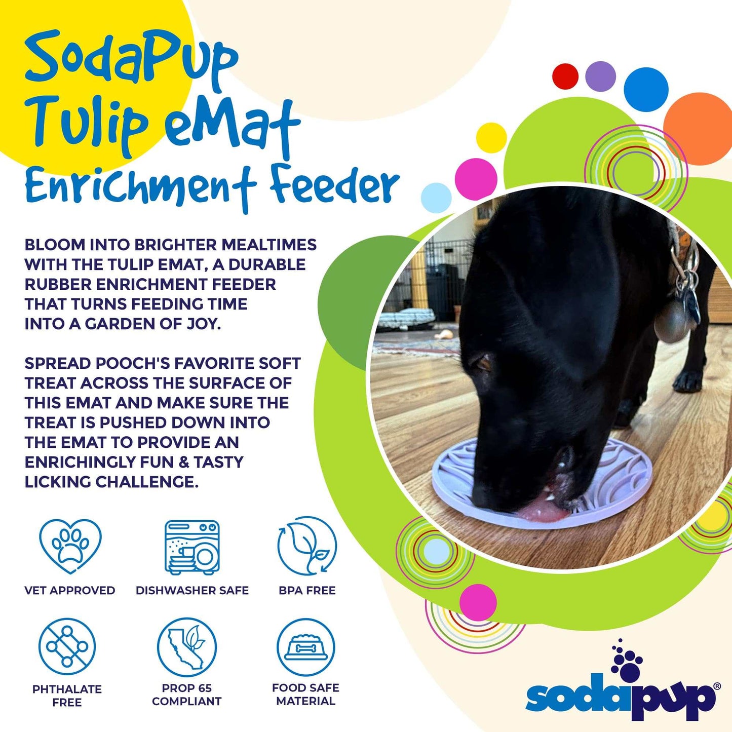 SodaPup Tulip Design purple enrichment lick mat with suction cups for dogs feeding and anxiety relief