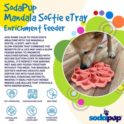 Mandala Softie eTray slow feeder dog bowl with suction cups for anxiety relief and healthy eating, made in the USA