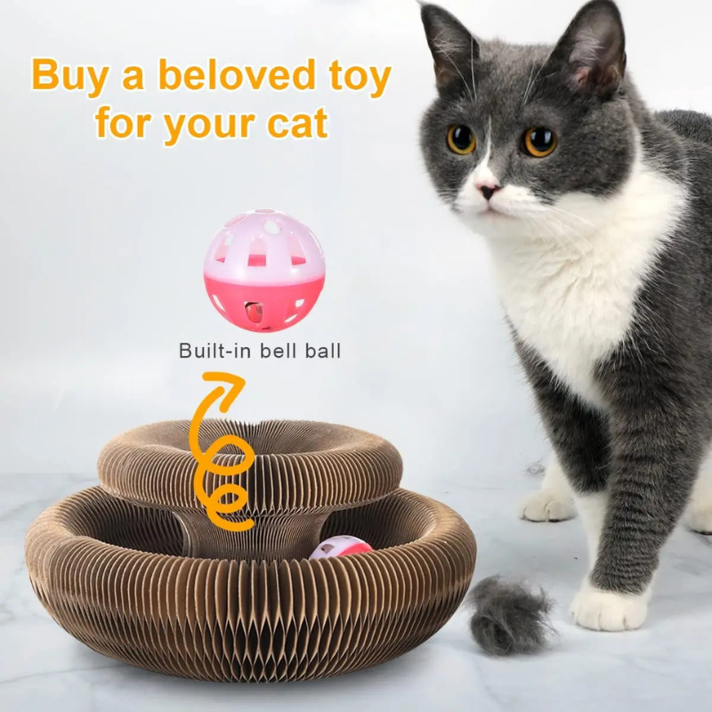 Magic Cat Scratch Toy with Ball - Round Corrugated Claw Board Toy