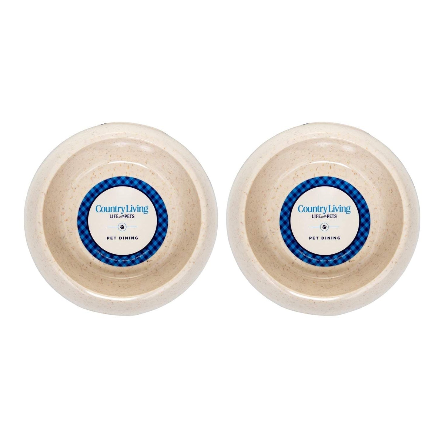 Set of 2 Country Living Natural Fiber Dog Bowls in white with anti-skid base and ergonomic grip