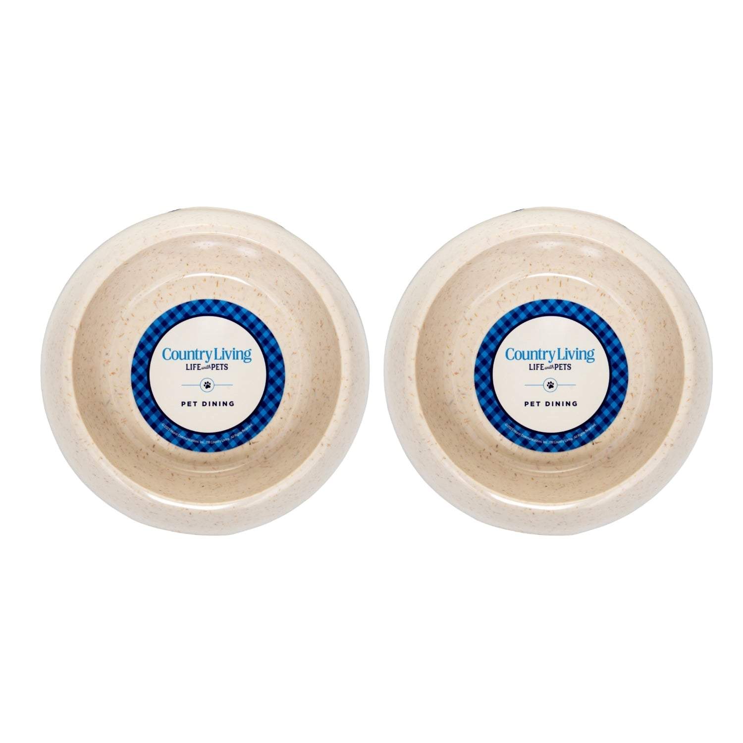 Set of 2 Country Living Natural Fiber Dog Bowls in white with anti-skid base and ergonomic grip