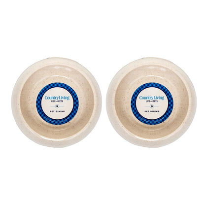 Set of 2 Country Living Natural Fiber Dog Bowls in white with anti-skid base and ergonomic grip