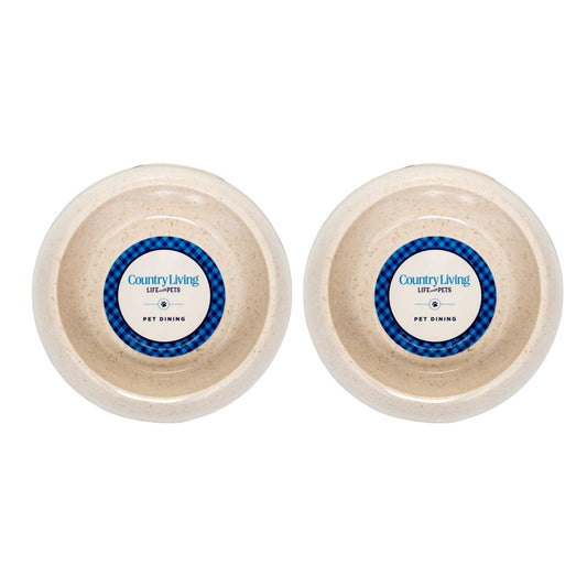 Set of 2 Country Living Natural Fiber Dog Bowls in white with anti-skid base and ergonomic grip
