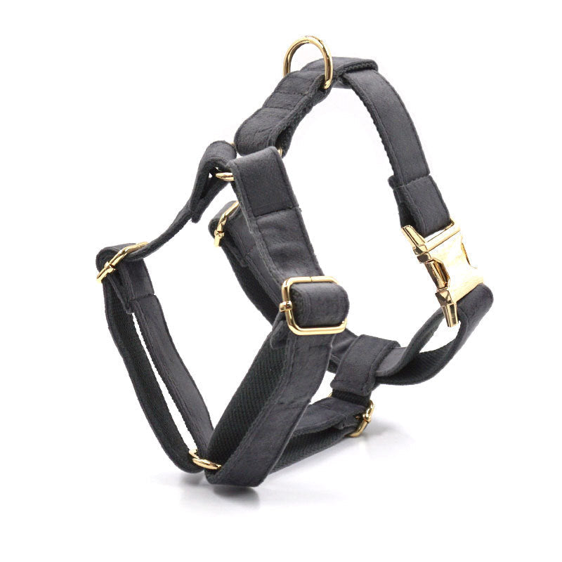 Dark Grey Velvet Pet Collar Leash