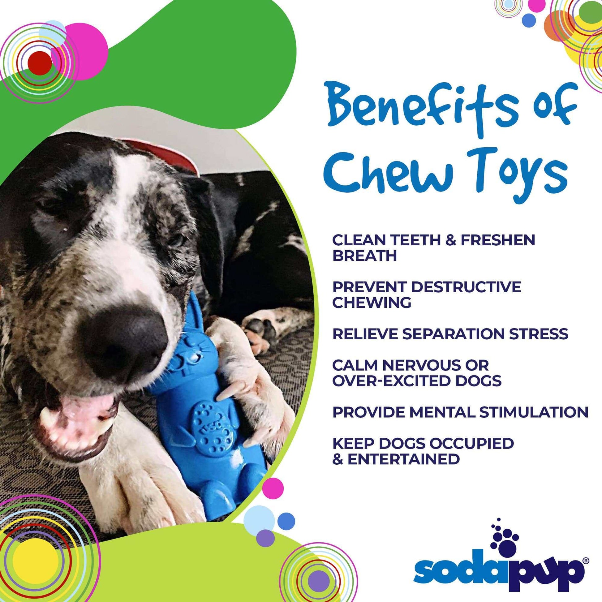 Dog chewing durable blue Bunny Nylon Chew Toy by SodaPup for aggressive chewers