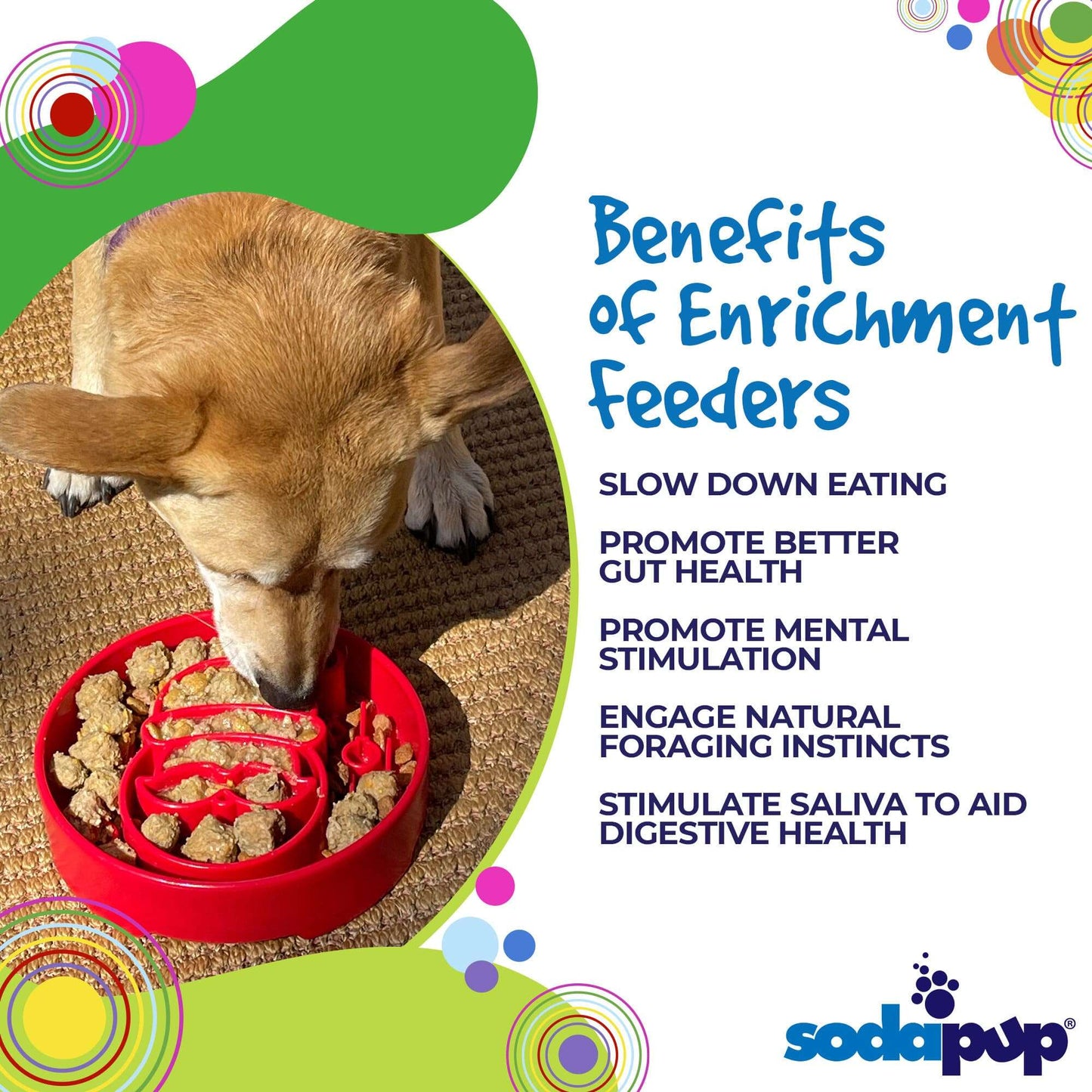Dog eating from red Santa Christmas eBowl slow feeder promoting gut health and mental stimulation