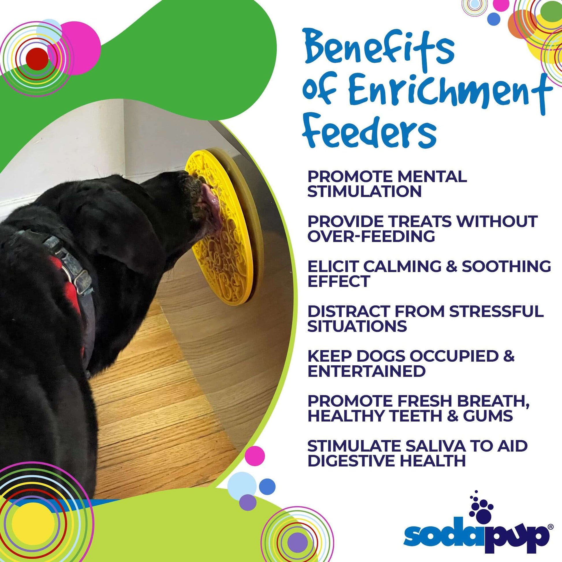 Dog using yellow Rubber Duckies emat lick mat with suction cups for mental stimulation and calming enrichment