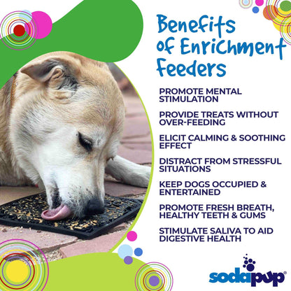 Dog licking SodaPup Zombie eMat Halloween skull lick mat for mental enrichment and anxiety relief