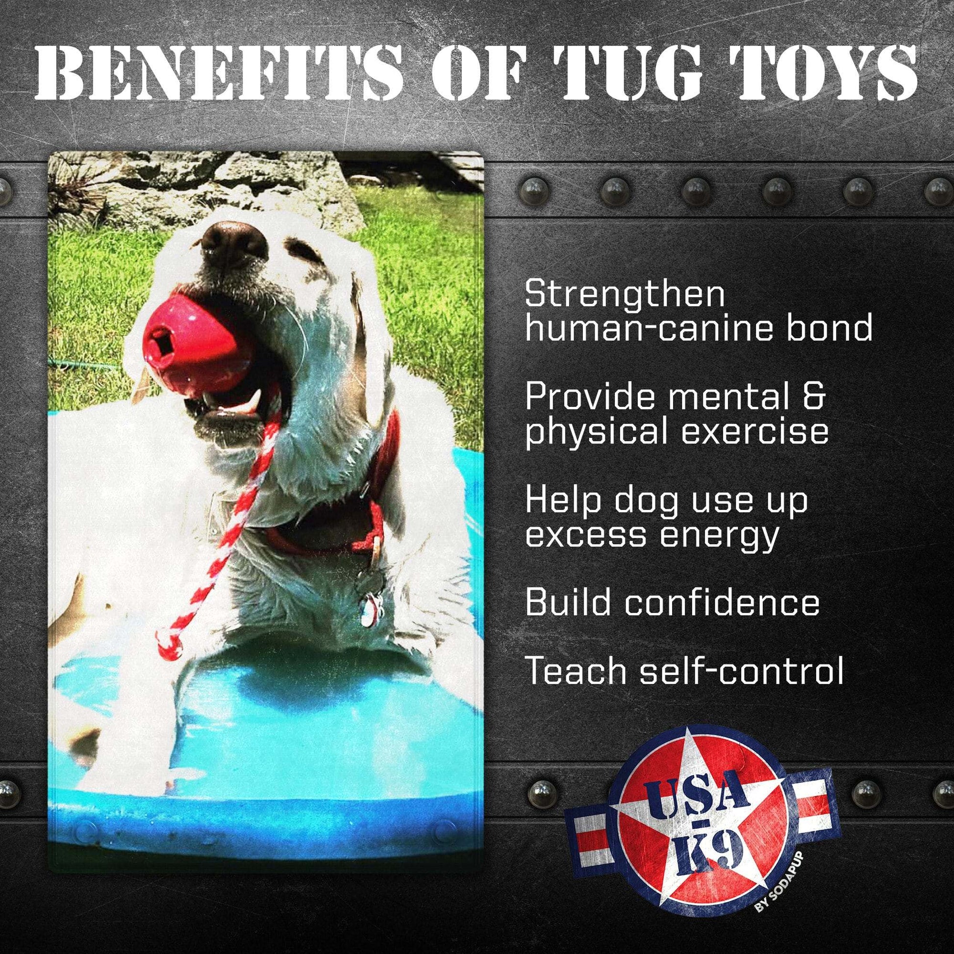USA-K9 Cherry Bomb durable red rubber chew toy for dogs, multipurpose treat dispenser and tug toy