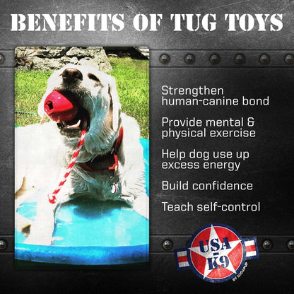 USA-K9 Cherry Bomb durable red rubber chew toy for dogs, multipurpose treat dispenser and tug toy