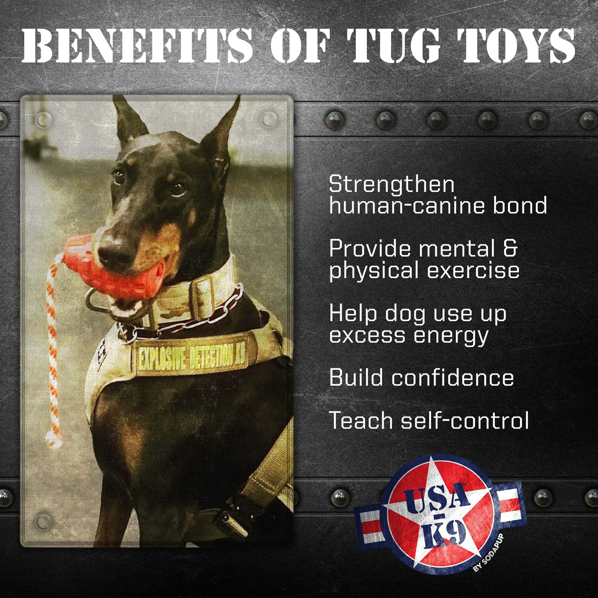 USA-K9 Grenade Durable Rubber Chew Toy, Treat Dispenser & Tug Function