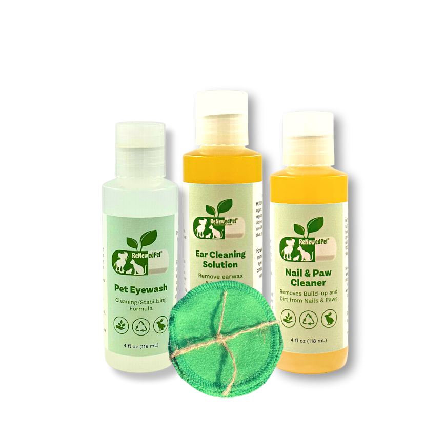 4-ALL PETS ear nail eyewash kit with organic cleaning drops and reusable cotton pads