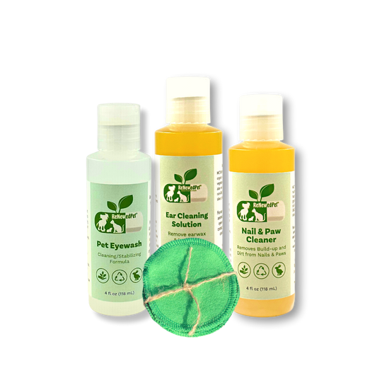 4-ALL PETS ear nail eyewash kit with organic cleaning drops and reusable cotton pads