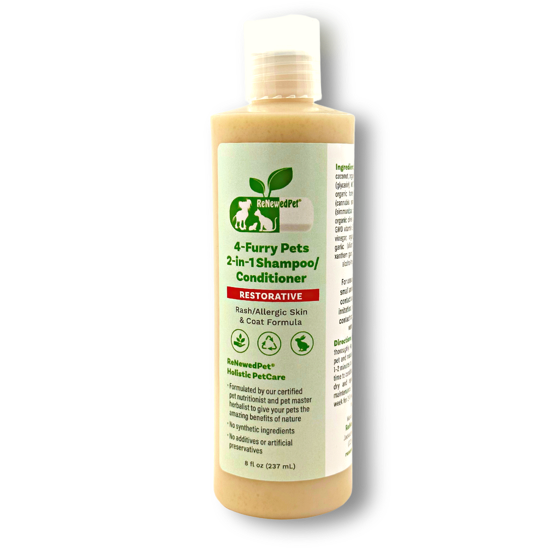 4-Furry Pets restorative shampoo and conditioner bottle