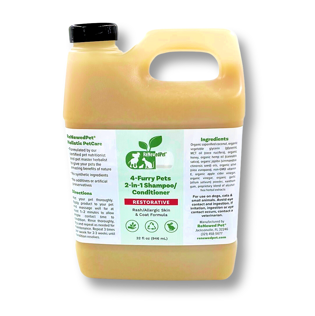 4-Furry Pets restorative shampoo and conditioner bottle