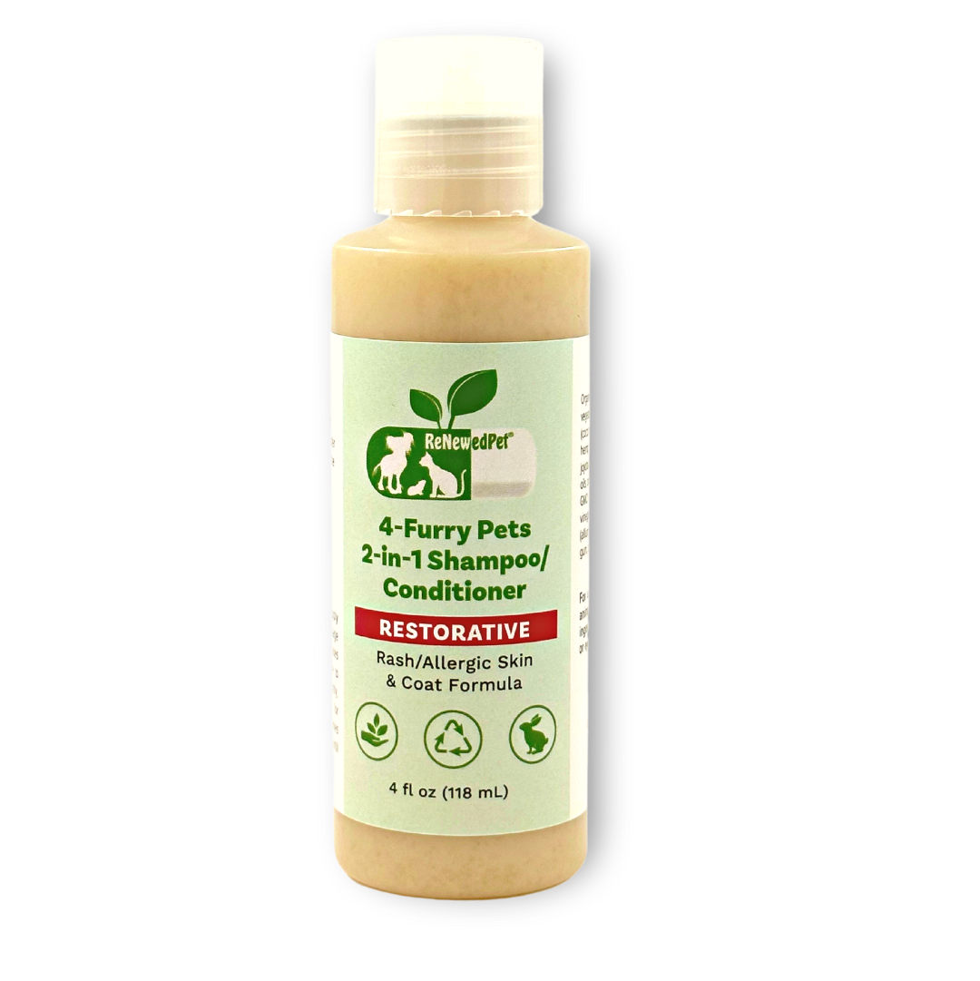 4-Furry Pets restorative 2-in-1 shampoo and conditioner bottle