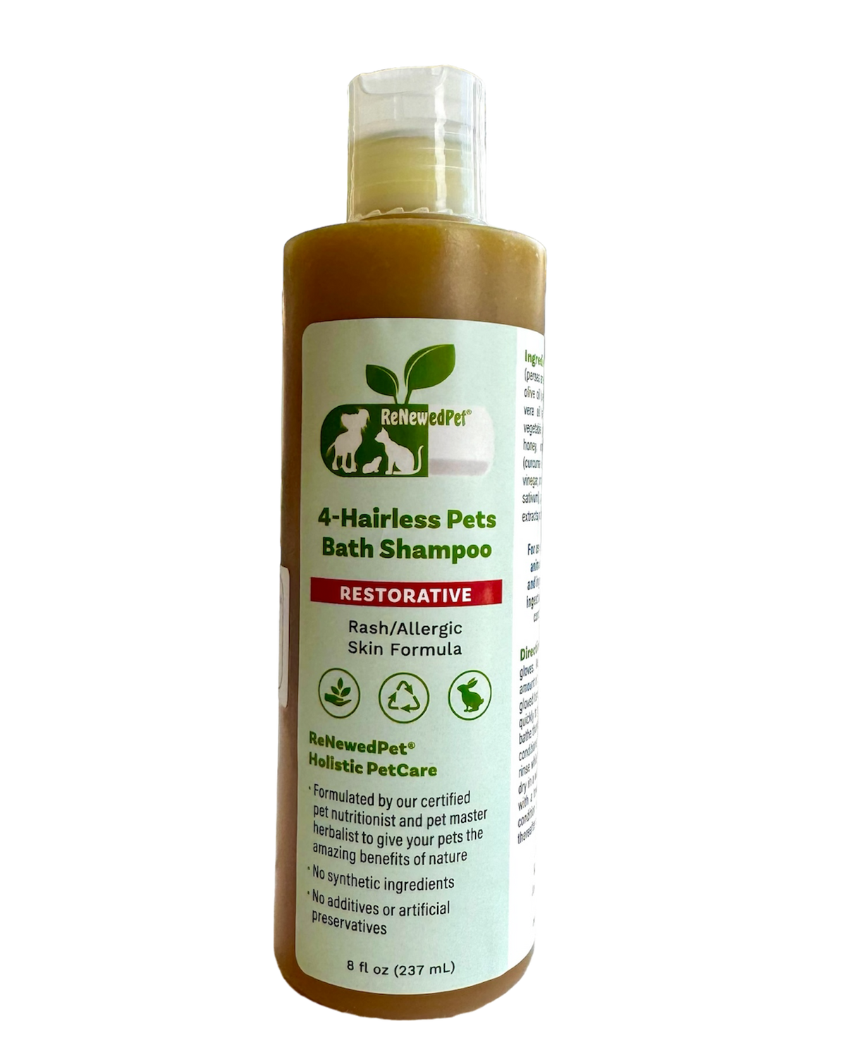 4-Hairless Pets restorative bath shampoo bottle for sensitive skin