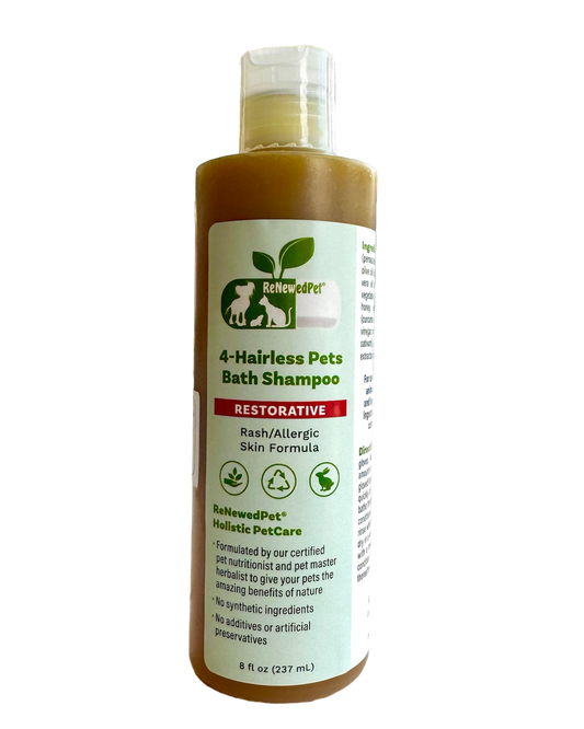 4-Hairless Pets restorative bath shampoo bottle for sensitive skin