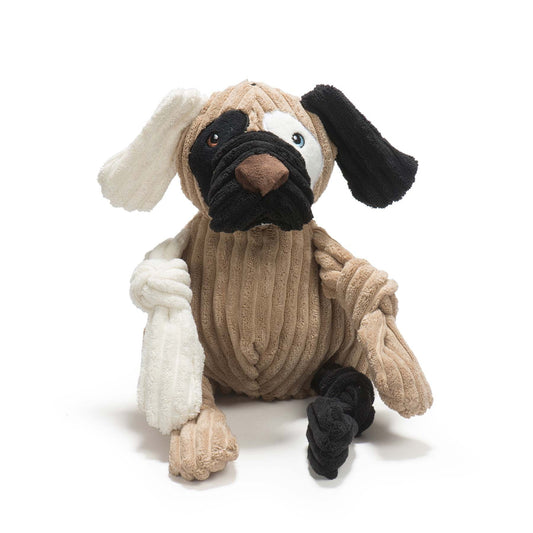 Patches HuggleMutt™ Knottie® plush dog toy large with squeakers for mutt-inspired play
