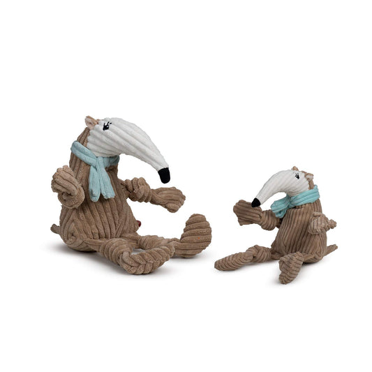 Nibblet Anteater Knottie® plush dog toy with long nose and knotted limbs designed for durable, interactive play.