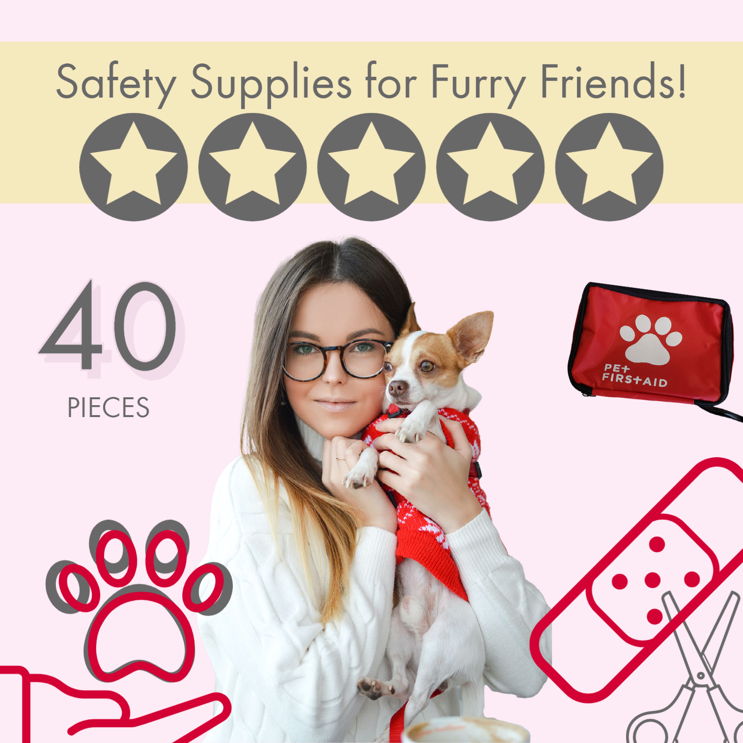 Pet Travel First Aid Kit - Complete 40-Piece Emergency Kit for Pets