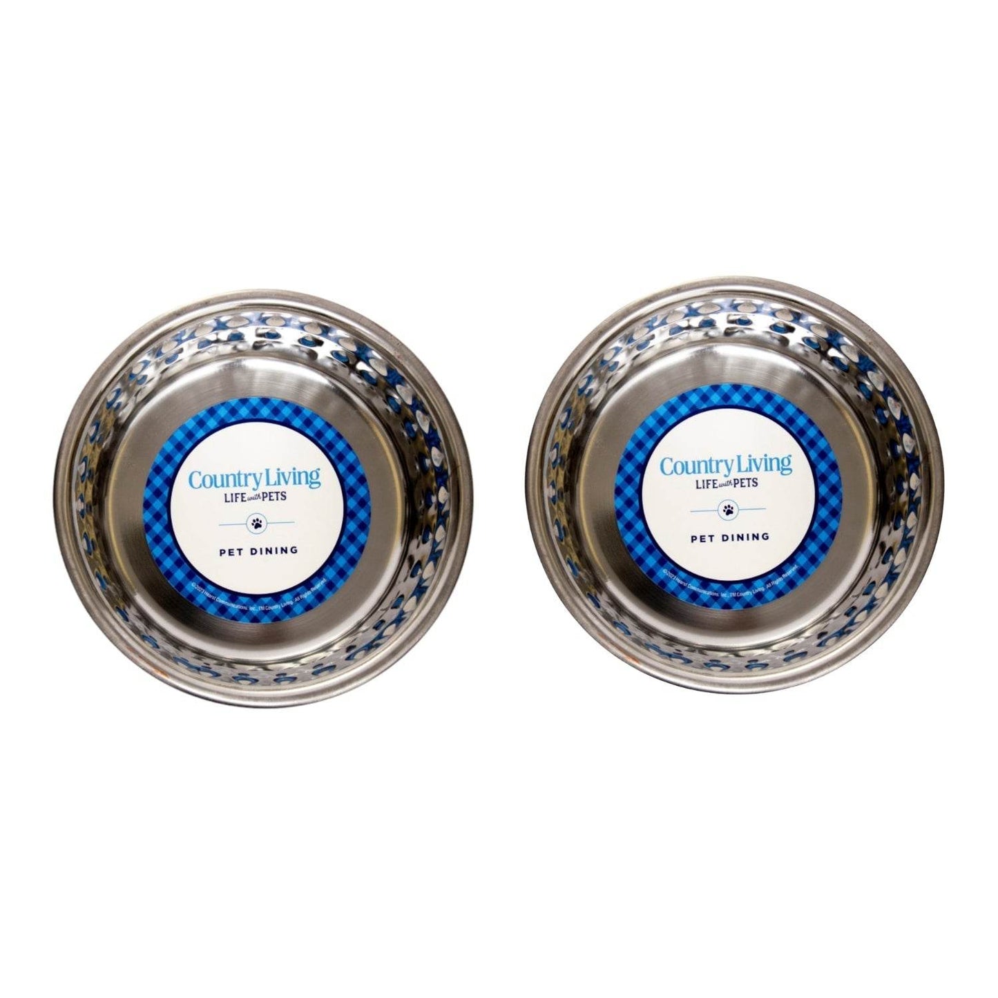 Country Living set of 2 hammered stainless steel dog bowls with lavender finish and non-skid nubs