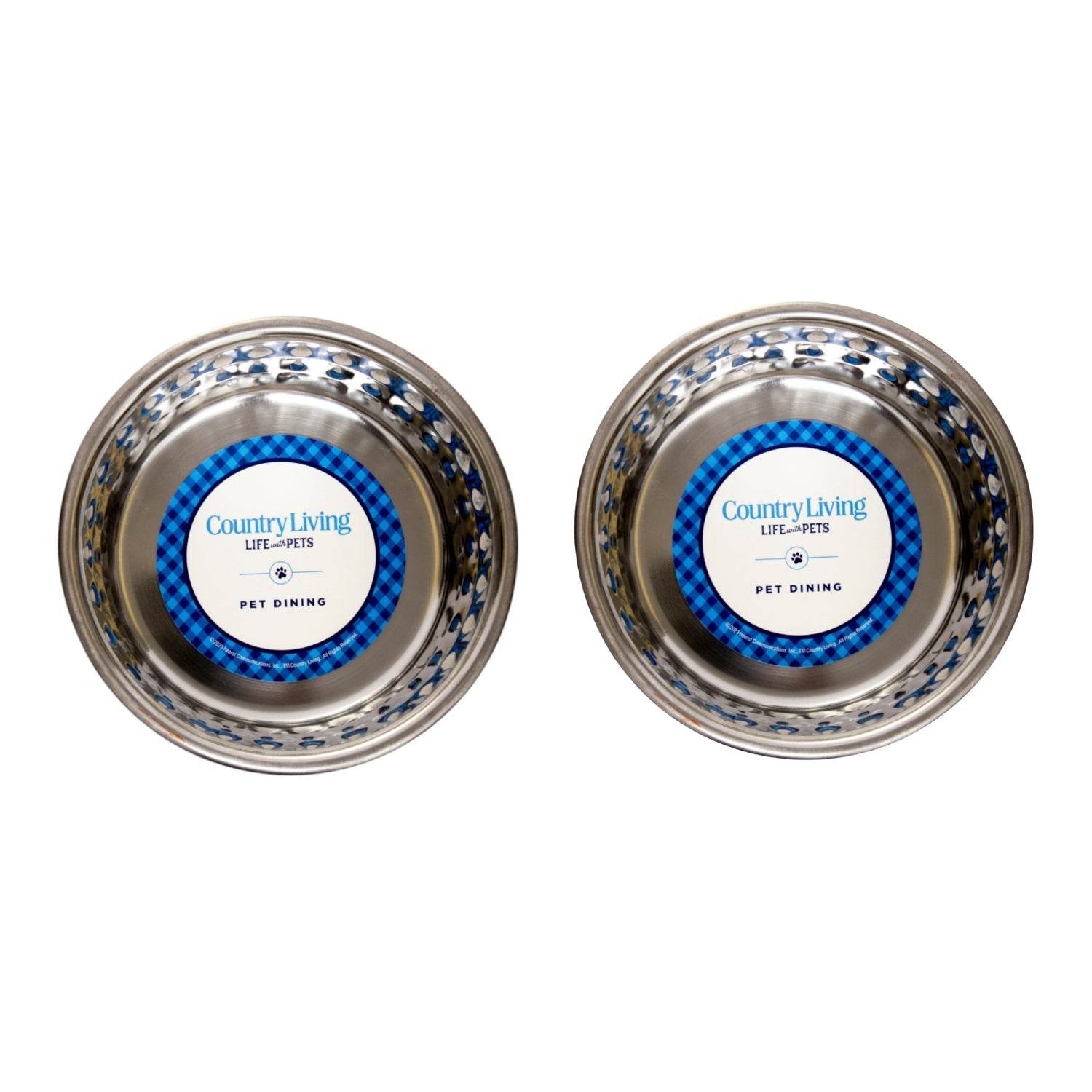Country Living set of 2 hammered stainless steel dog bowls with lavender finish and non-skid nubs