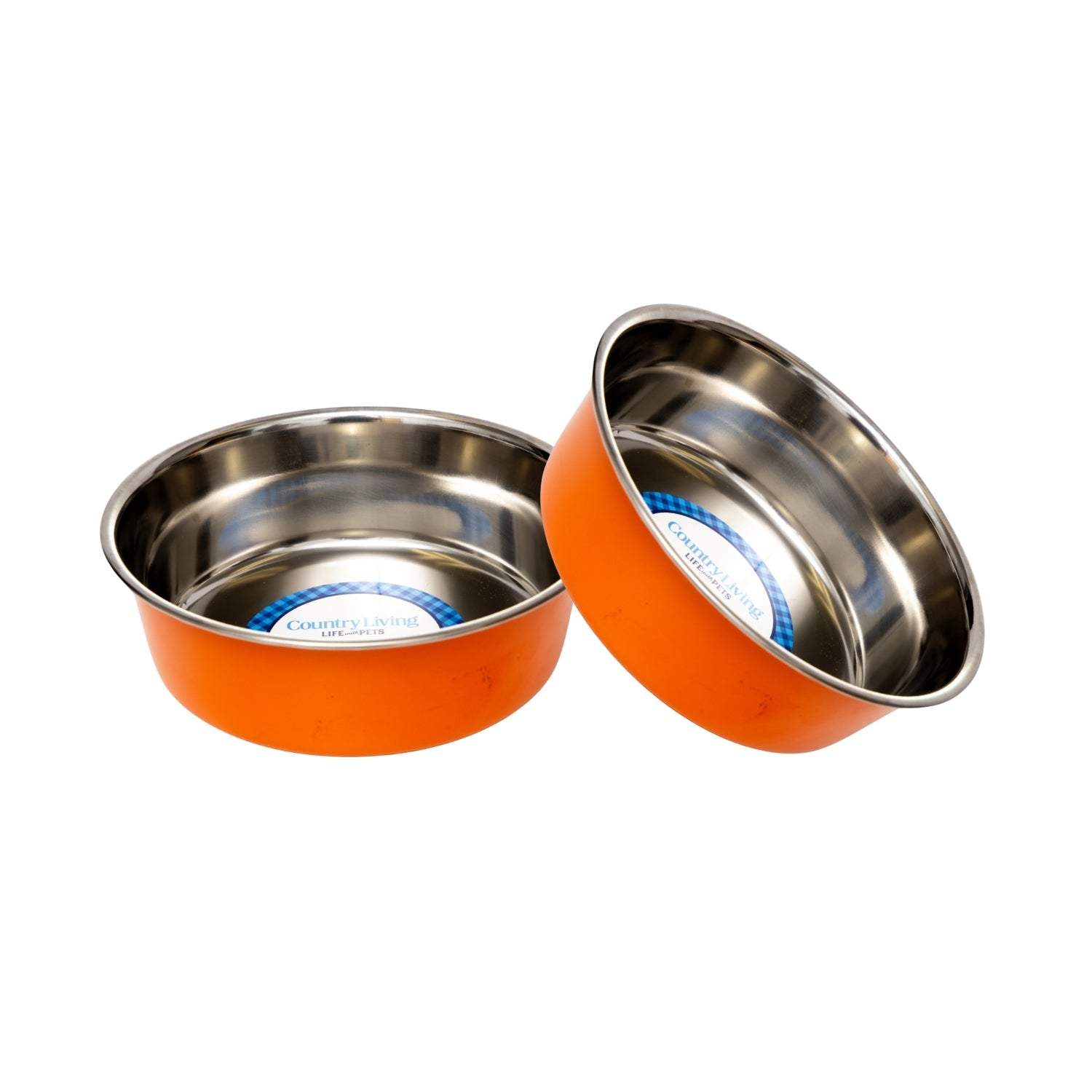 Country Living Set of 2 Heavy Gauge Stainless Steel Dog Bowls –Durable