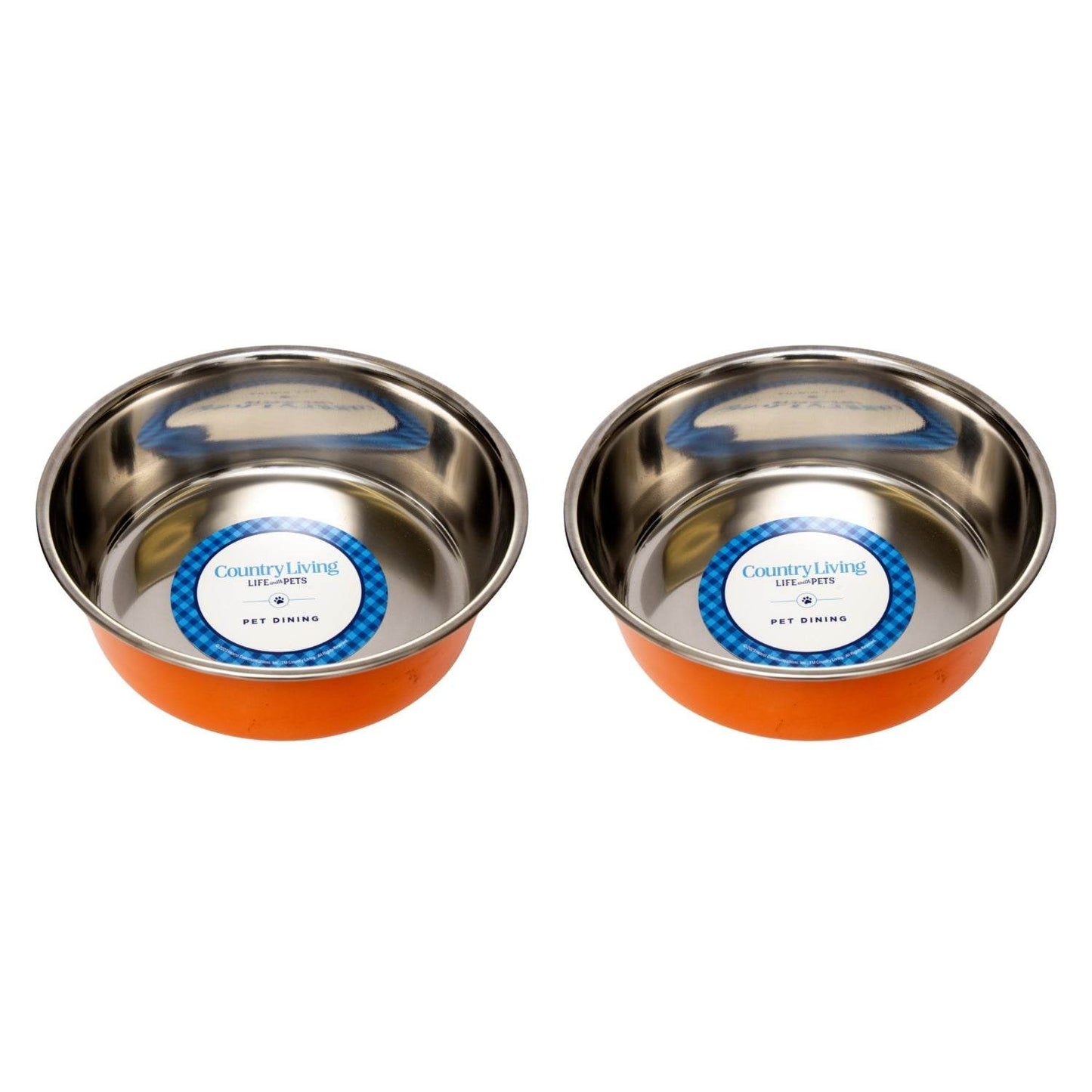 Country Living Set of 2 Heavy Gauge Stainless Steel Dog Bowls –Durable