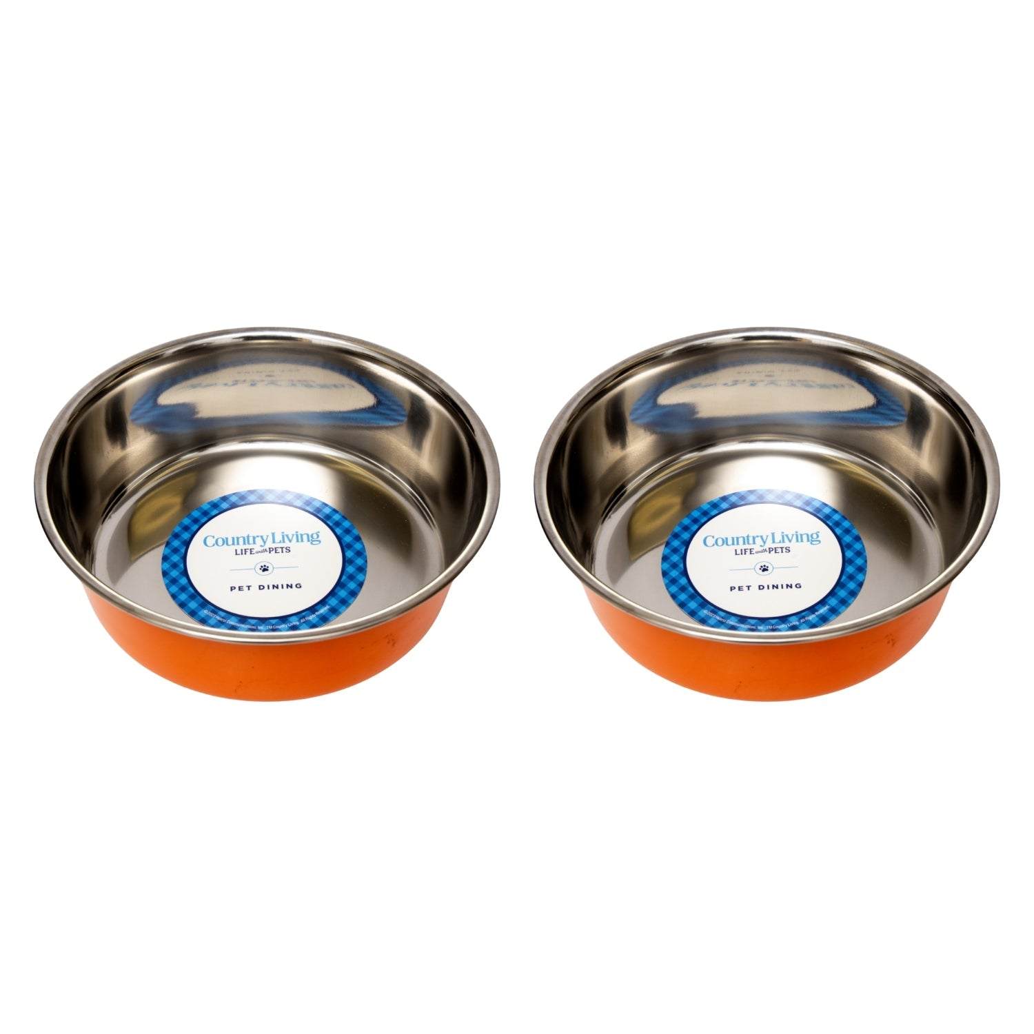 Country Living Set of 2 Heavy Gauge Stainless Steel Dog Bowls –Durable