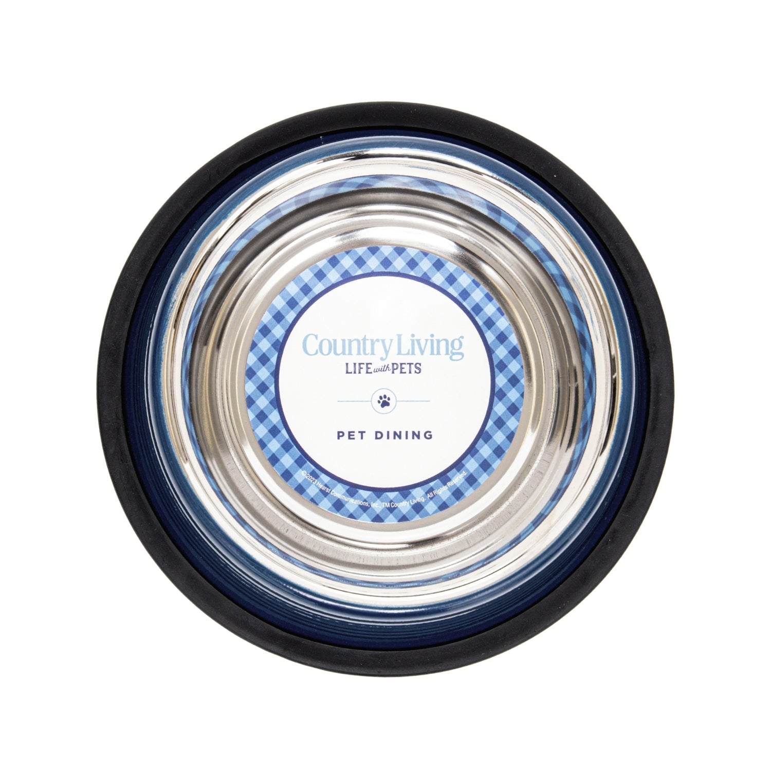 Country Living set of 2 ribbed non-slip pet bowls in Poseidon Blue with stainless steel interior and rubberized base