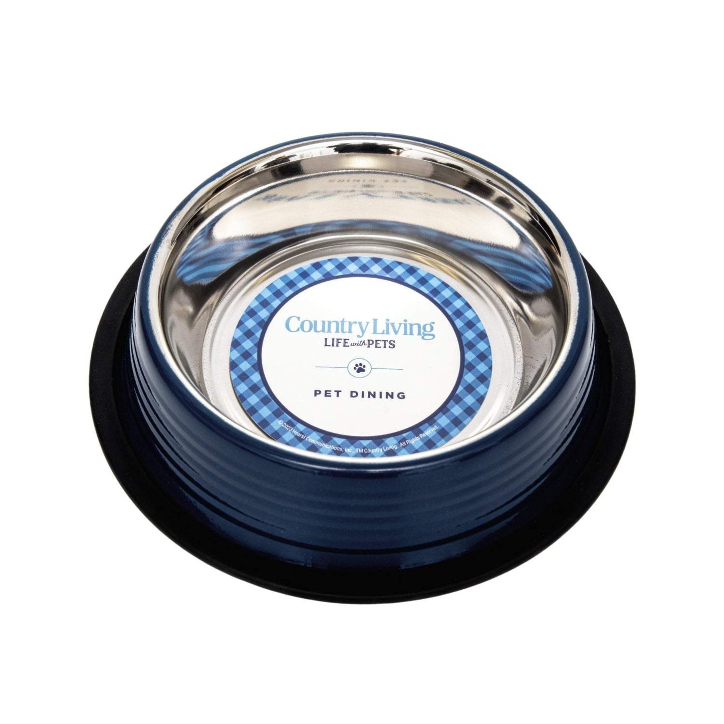 Country Living Set of 2 Ribbed Non-Slip Pet Bowls in Poseidon Blue with stainless steel interior and rubberized base