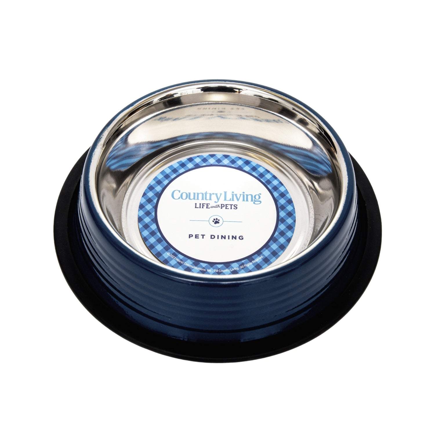 Country Living Set of 2 Ribbed Non-Slip Pet Bowls in Poseidon Blue with stainless steel interior and rubberized base