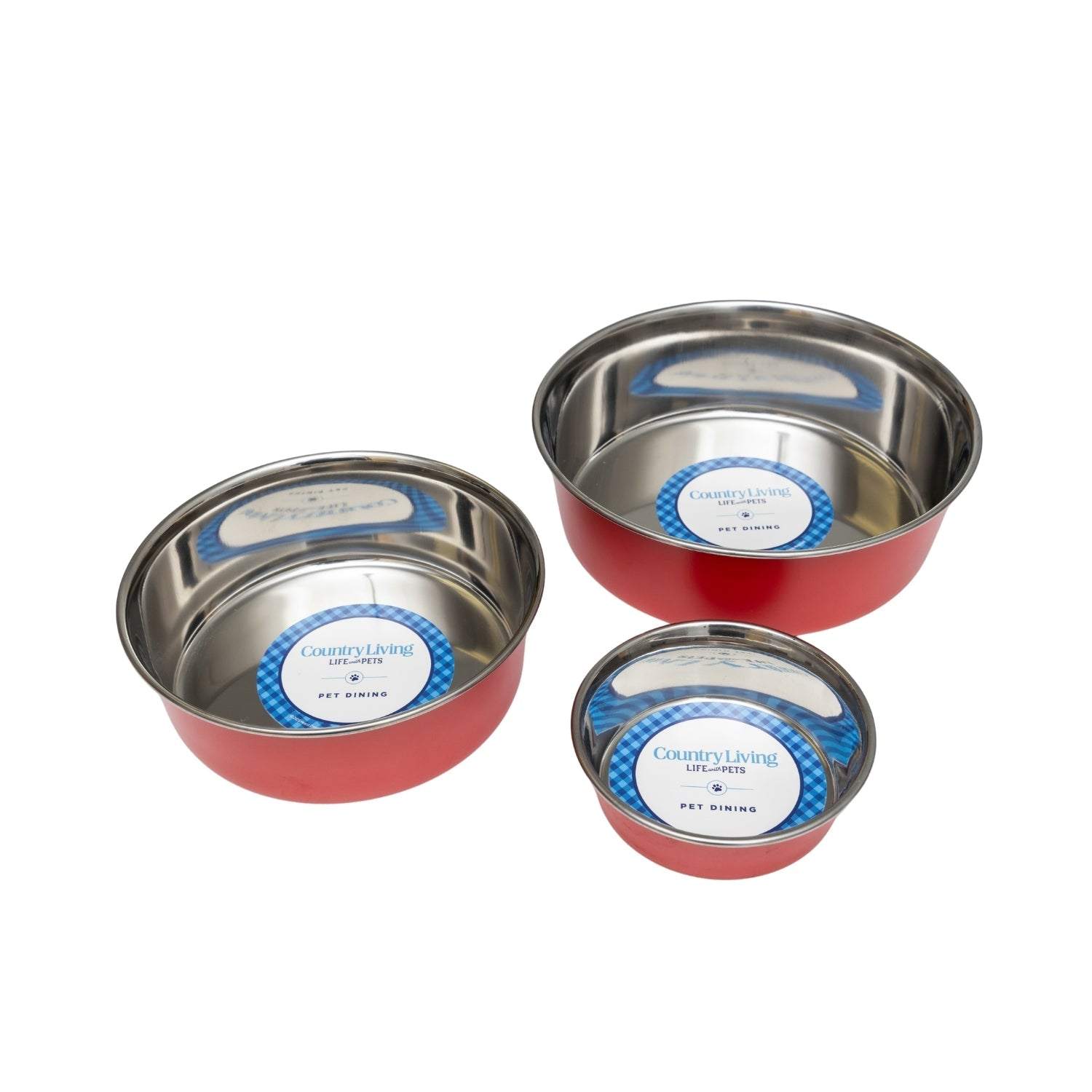 Country Living Set of 2 Heavy Gauge Stainless Steel Dog Bowls –Durable