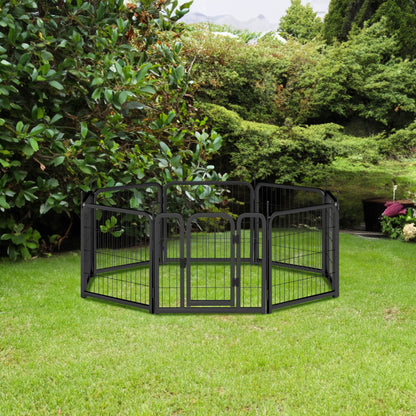 Black 8-panel dog fence portable iron pet playpen 24 inch high for small dogs and animals outdoors and indoors
