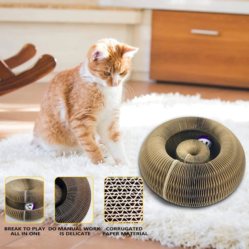 Magic Cat Scratch Toy with Ball - Round Corrugated Claw Board Toy