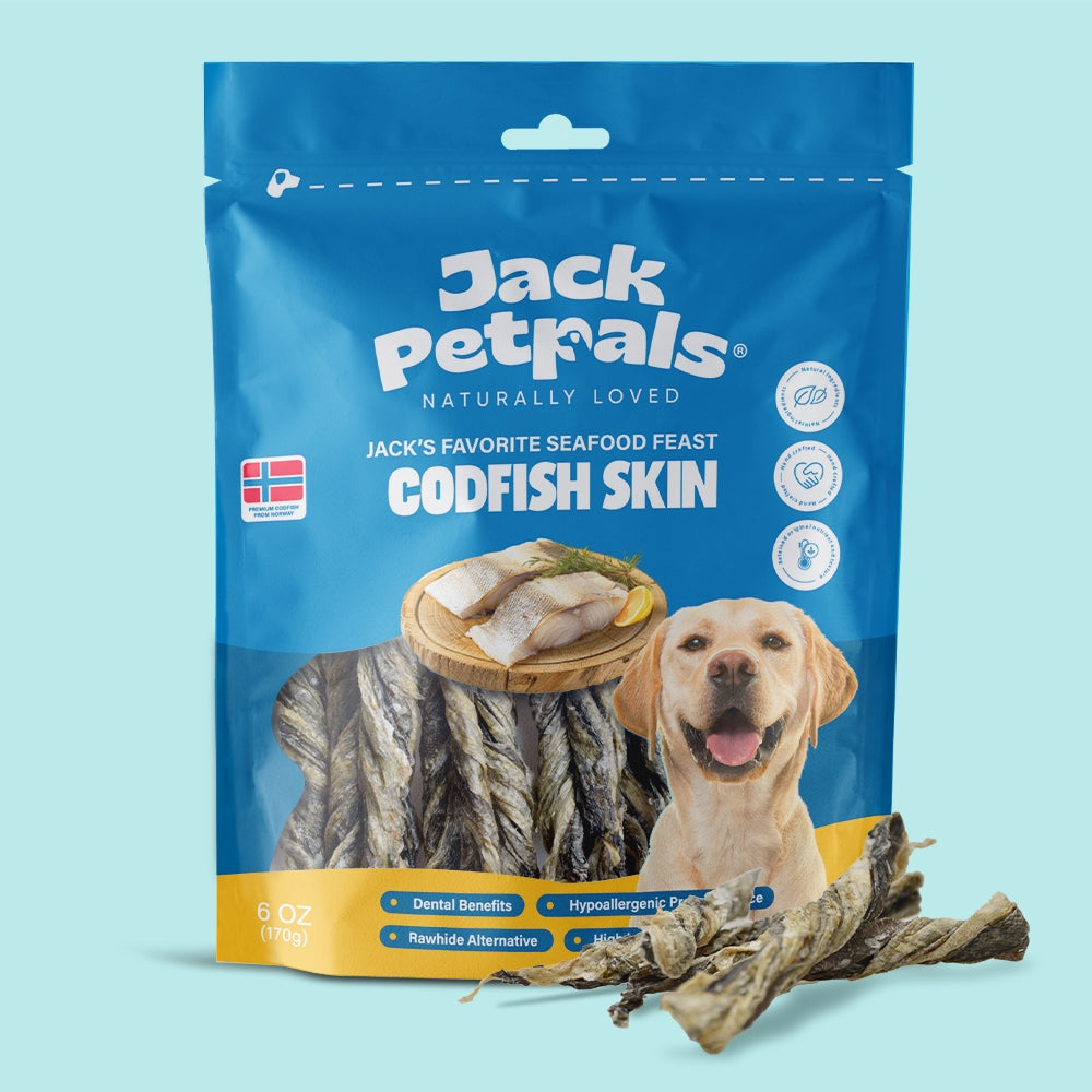 Jack PetPals Seafood Feast Codfish Skin dog treats for dental health and Omega-3 nutrition