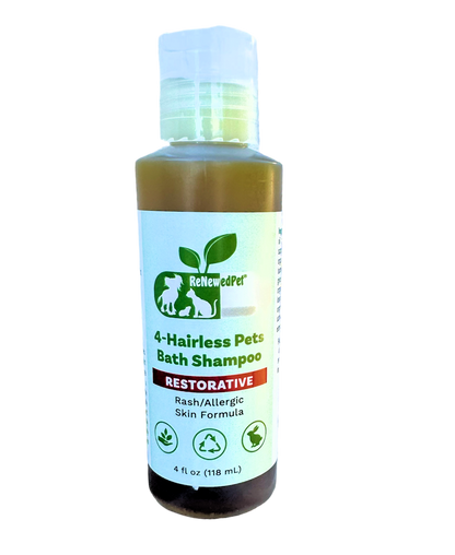 4-Hairless Pets restorative bath shampoo for rash and allergic skin in hairless pets, natural organic ingredients, 4 fl oz bottle