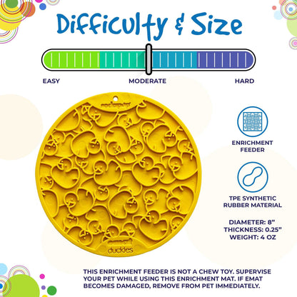 Yellow Rubber Duckies emat lick mat with textured surface and suction cups for dog enrichment and calming during bath time