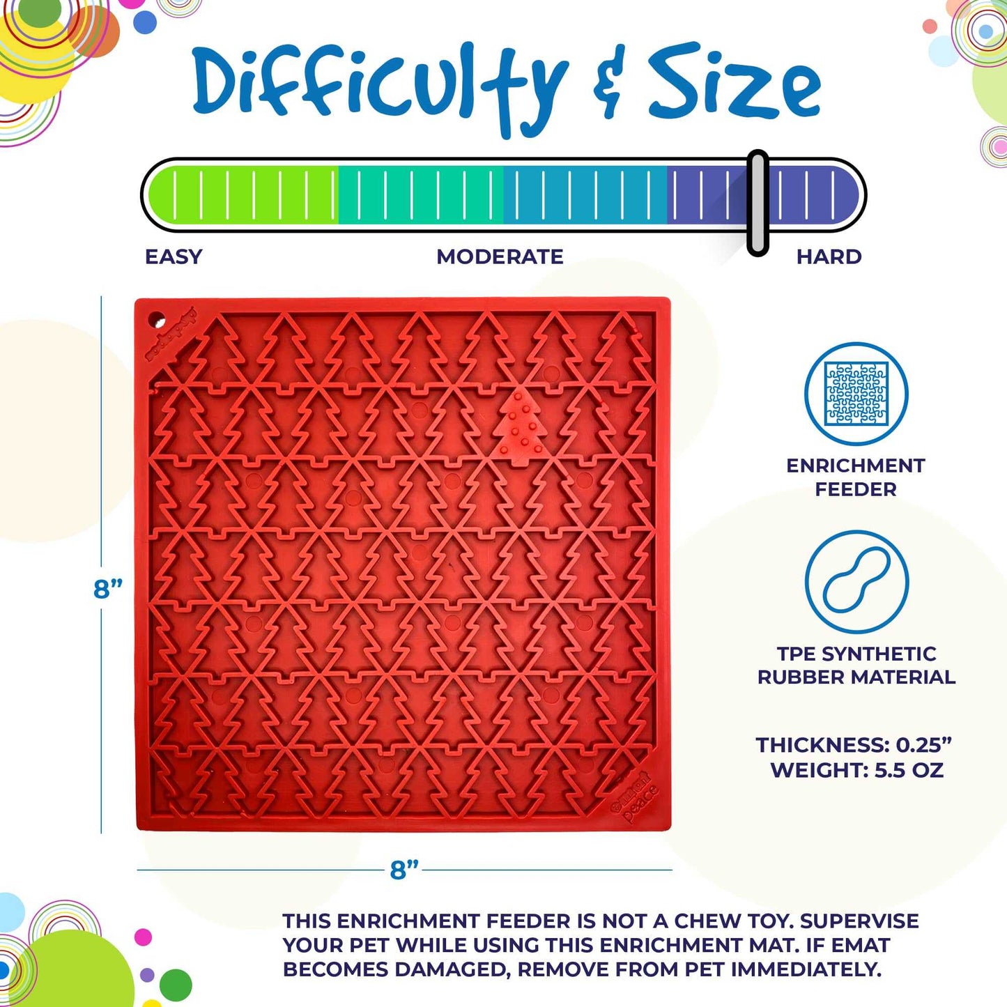 Red Peace Tree emat dog lick mat with textured Christmas tree design for anxiety relief and mental stimulation