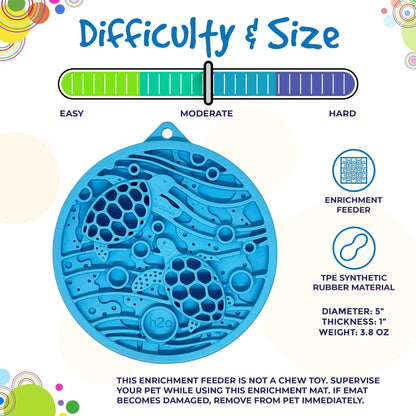 Turtle eMat-Mini blue enrichment lick mat with suction cups for small dogs and cats