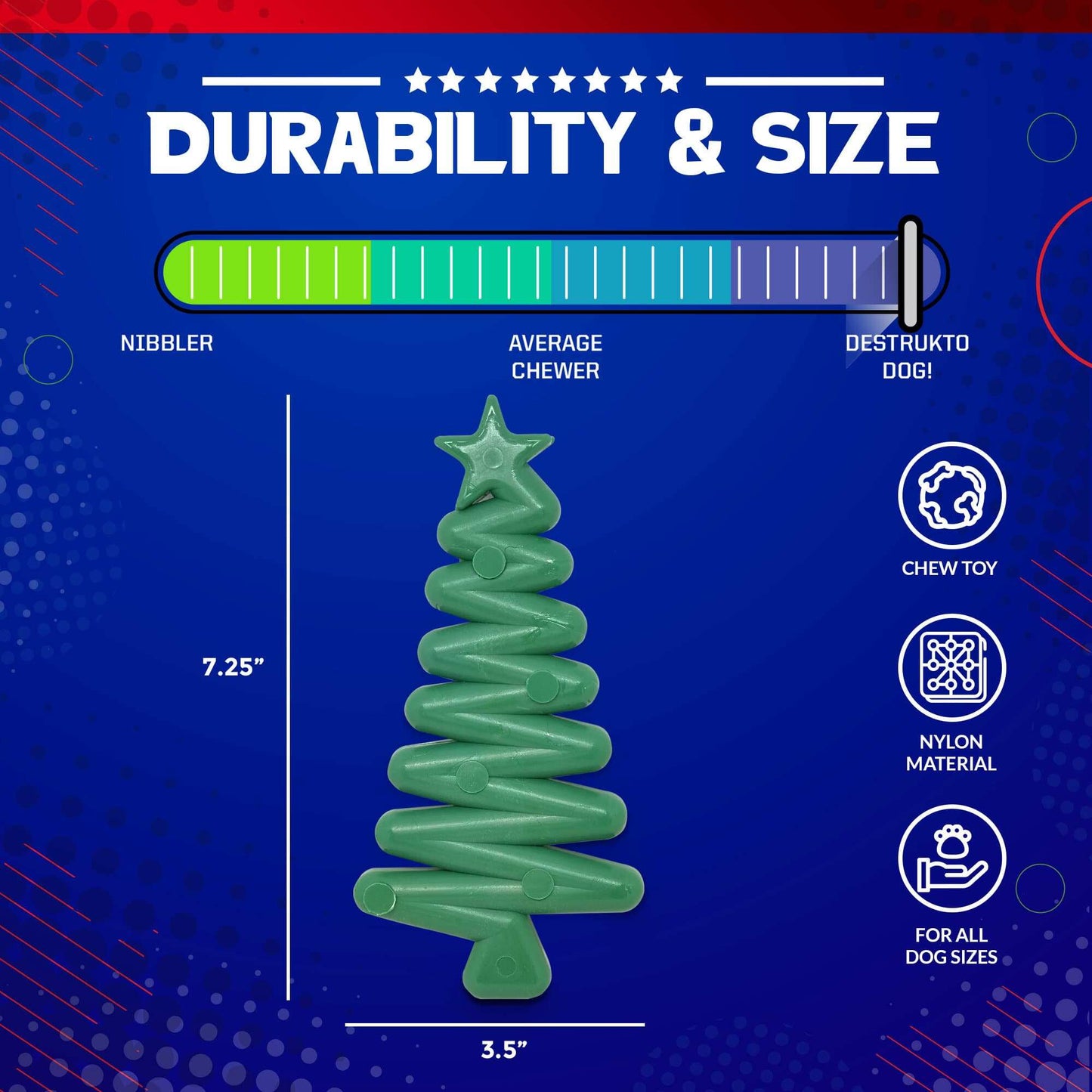 Christmas Tree Nylon Dog Chew Toy - Heavy Duty, USA Made FDA Compliant