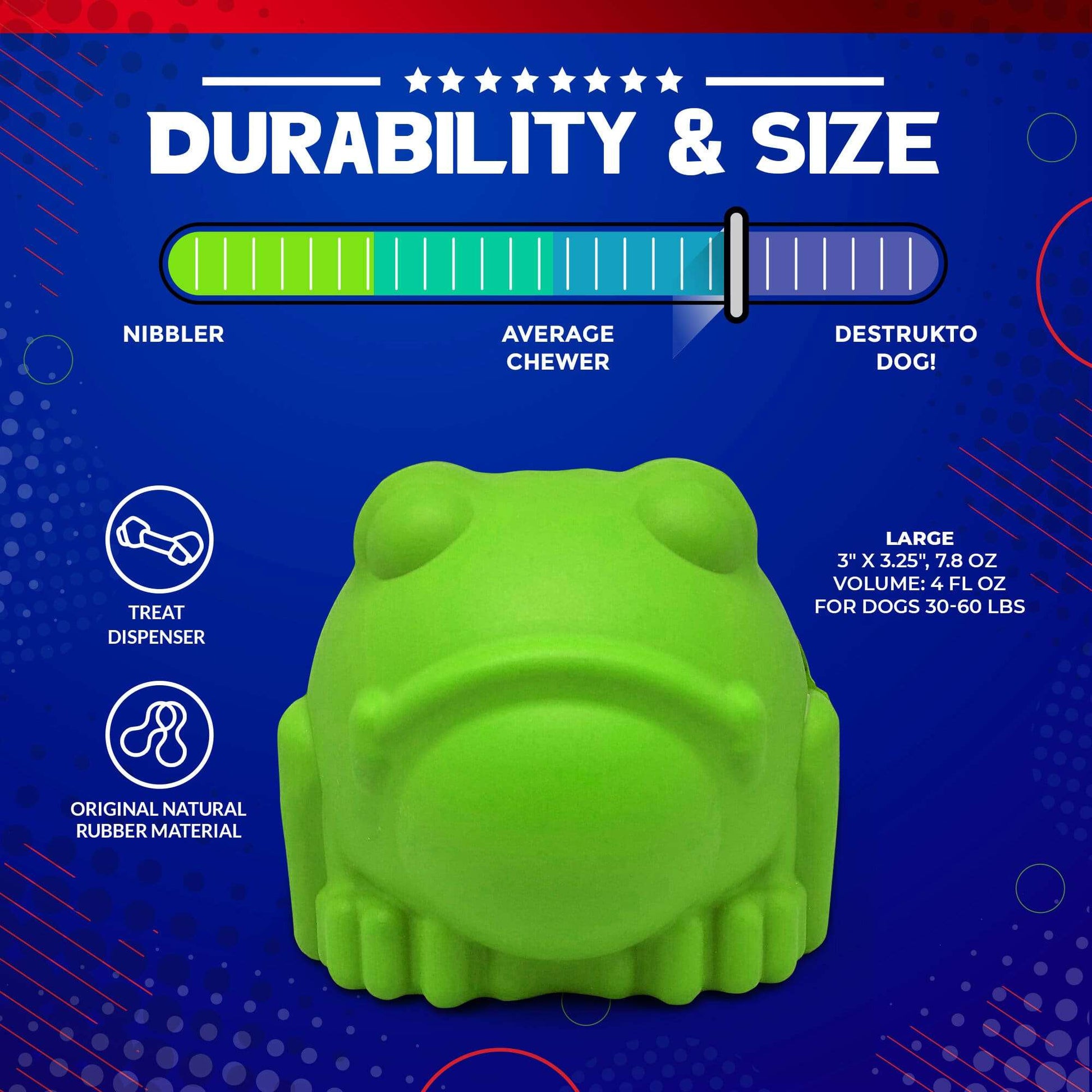 Large durable Bull Frog eDispenser rubber chew toy and treat dispenser for dogs