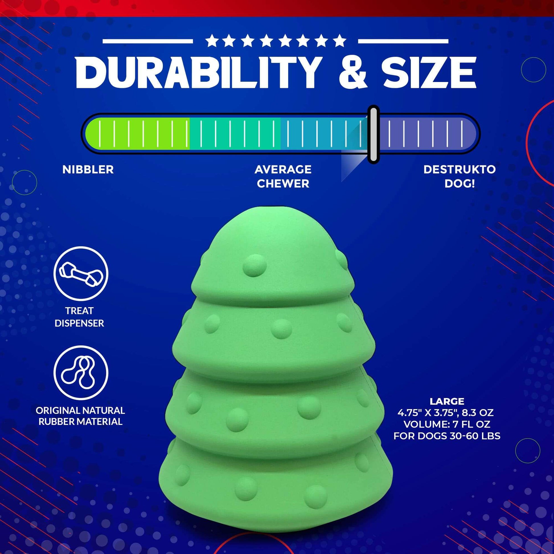 Large green Christmas Tree Toy durable rubber treat dispenser for dogs 30-60 lbs