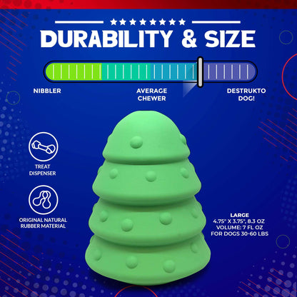 Large green Christmas Tree Toy durable rubber treat dispenser for dogs 30-60 lbs